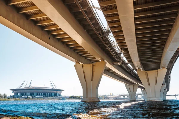 Estruturas Metálicas Sob Ponte Grande Ponte Metálica Sobre Água Detalhes — Fotografia de Stock