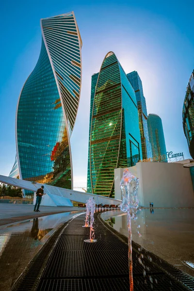 Panoramautsikt Över Höghus Byggnad Moderna Glas Skyskrapor Affärsdistriktet Moskva — Stockfoto