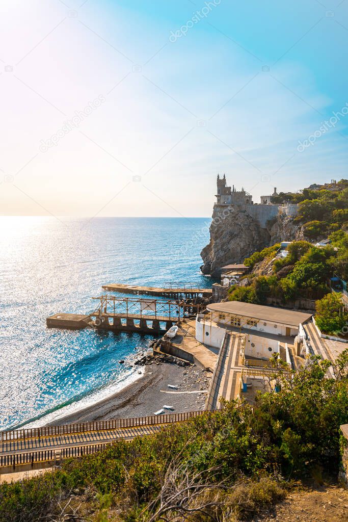 Castle of Swallow's Nest at the Black Sea coast. Beautiful tourist place in Crimea.