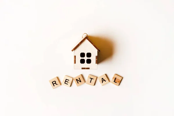 Concept Rental Housing Rental Real Estate Form Wooden Toy House — Stock Photo, Image