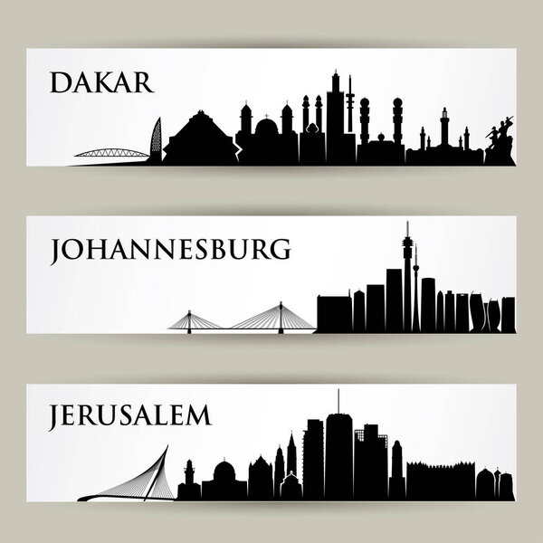 Dakar, Johannesburg, Jerusalem, vector illustration
