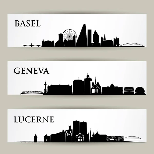 Cites Skylines Switzerland Vector Illustration Basel Geneva Lucerne — Stock Vector