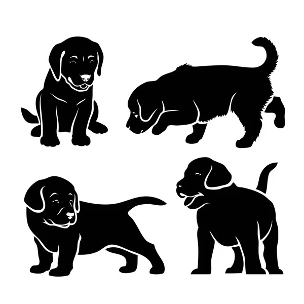 Labrador Pups Monochroom Pictogramserie — Stockvector
