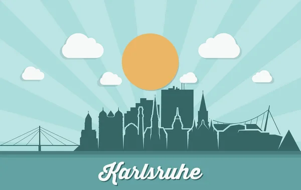 Karlsruhe Sole Illuminato Città Skyline Vettore Poster — Vettoriale Stock