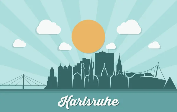 Karlsruhe Zon Verlichte Stad Skyline Vector Poster — Stockvector