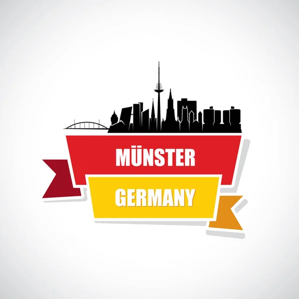 Městské Panorama Budov Ilustrace Stuhami Munster Německo Nápisy — Stockový vektor