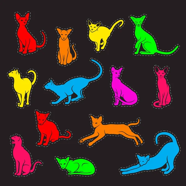 Ícones Coloridos Gatos Sphynx Conjunto Ilustrações Vetoriais —  Vetores de Stock