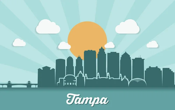 Tampa Sol Iluminado Cidade Skyline Vetor Cartaz — Vetor de Stock