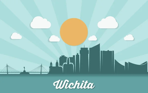 Wichita Sluncem Osvětlené Městské Panorama Vektorové Plakát — Stockový vektor