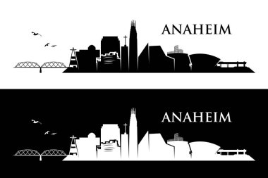 silhouette of anaheim city with inscription, vector illustration clipart