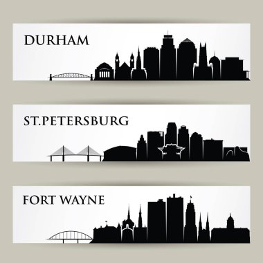 yazıtlar, vektör çizim ile ABD şehirlerin siluetleri kümesi