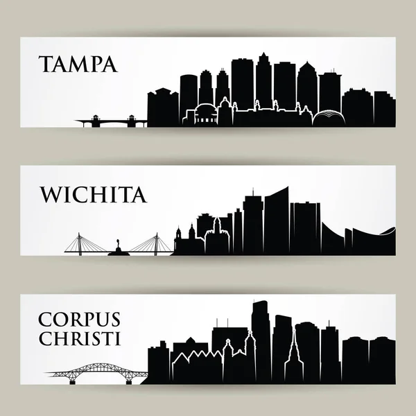 美国城市的剪影集合与题字 向量例证 — 图库矢量图片