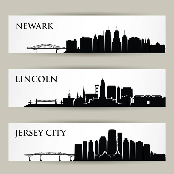 美国城市的剪影集合与题字 向量例证 — 图库矢量图片