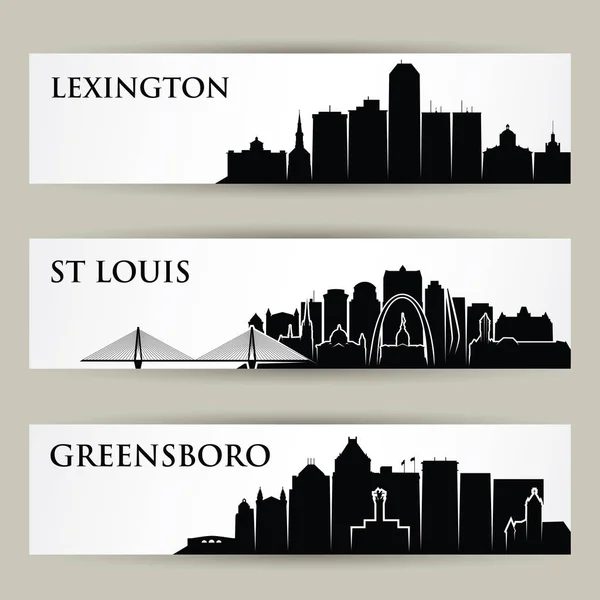 Set Silhouettes Usa Cities Inscriptions Vector Illustration — Stock Vector