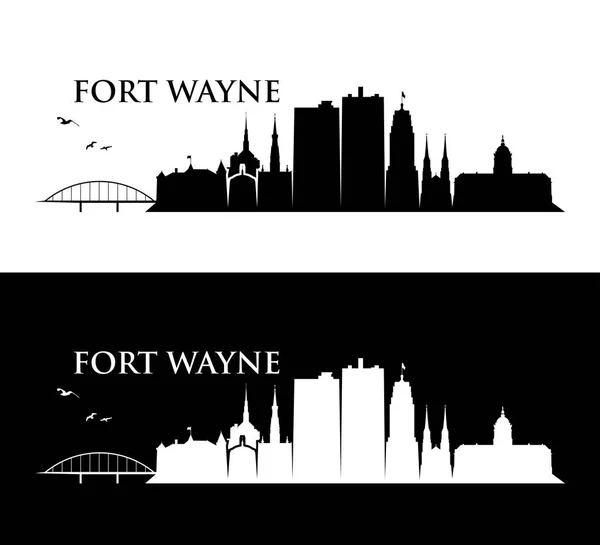 Silhouette Gratte Ciel Fort Wayne Ville Avec Inscription Illustration Vectorielle — Image vectorielle