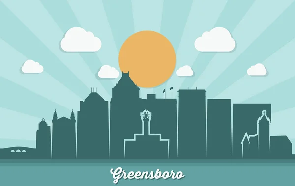 Silueta Ciudad Greensboro Con Inscripción Ilustración Vectorial — Vector de stock