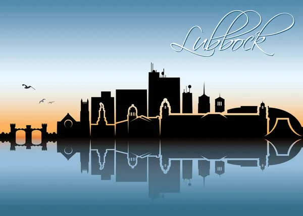 Silhouet Van Lubbock Stad Met Inscriptie Vectorillustratie — Stockvector