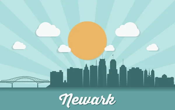 Sziluettjét Felhőkarcolók Newark Városa Felirat Vektoros Illusztráció — Stock Vector