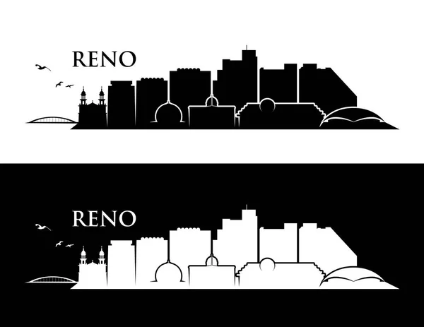 Σκιαγραφία Από Ουρανοξύστες Της Πόλης Reno Επιγραφή Εικονογράφηση Διάνυσμα — Διανυσματικό Αρχείο