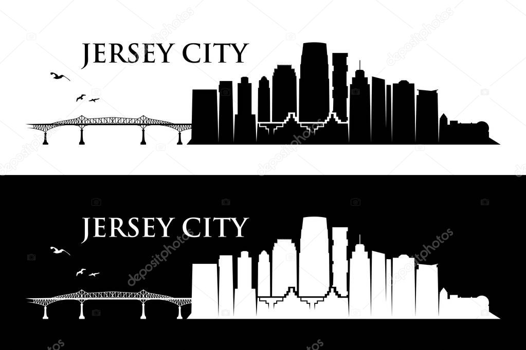 silhouette of skyscrapers of jersey city with inscription, vector illustration