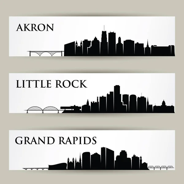 Estados Unidos América Ciudades Skylines Akron Little Rock Grand Rapids — Archivo Imágenes Vectoriales