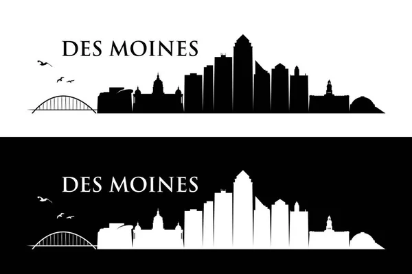 Des Moines Panorama Iowa Spojené Státy Americké Usa Vektorové Ilustrace — Stockový vektor