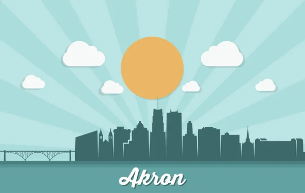 Akron Sun Lighted City Skyline Vector Poster — Stock Vector