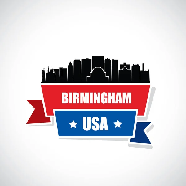 City Skyline Buildings Illustration Ribbons Birmingham Usa Lettering — Stock Vector