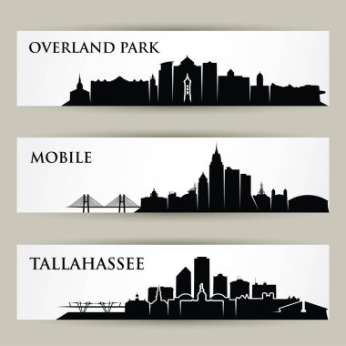 Overland park, mobil, tallahassee şehirler manzarası binalar posterler vektör