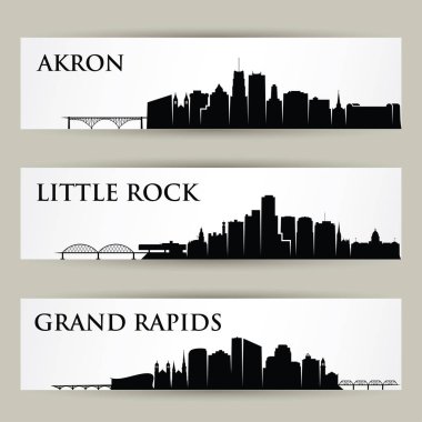 Akron, küçük rock, grand rapids şehirler manzarası binalar vektör poster