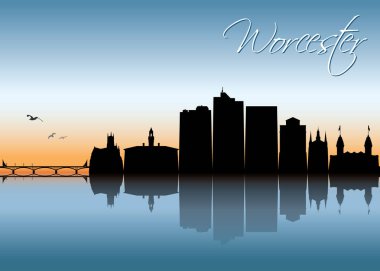  Worcester şehir manzarası içinde günbatımı ışık vektör poster