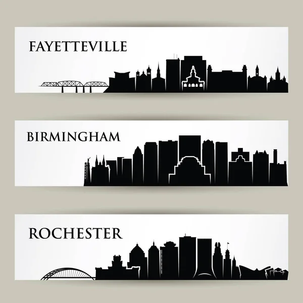 Fayetteville Birjalá Rochester Ciudades Skyline Edificios Vector Carteles — Archivo Imágenes Vectoriales