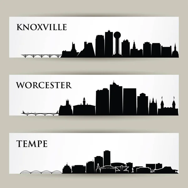 Knoxville Worcester Tempe Města Panorama Budov Vektor Plakáty — Stockový vektor