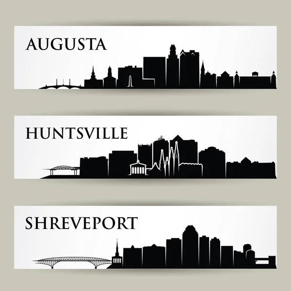 Augusta Huntsville Shreveport Şehirler Manzarası Binalar Posterler Vektör — Stok Vektör