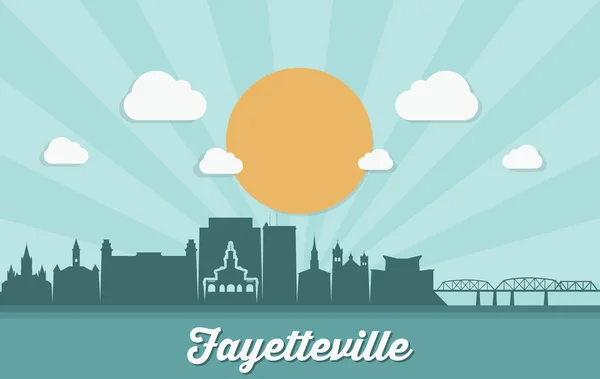 费耶特维尔太阳照明城市天际线矢量海报 — 图库矢量图片