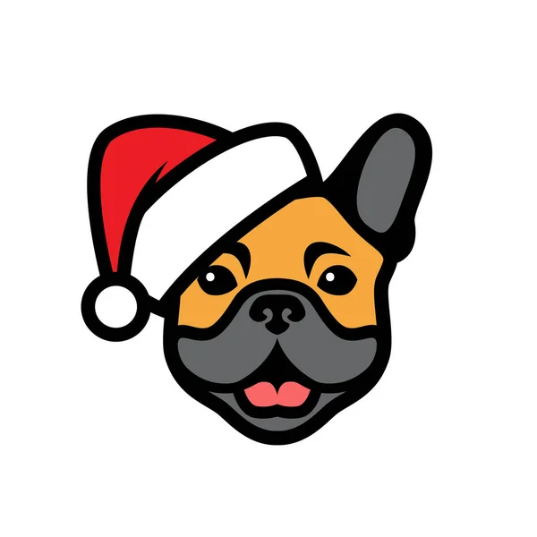 Ilustração Vetorial Minimalista Bulldog Francês Chapéu Natal —  Vetores de Stock