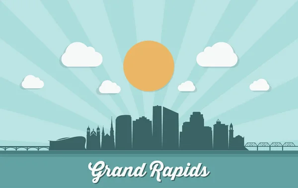 Grandrapids Sun Lighted City Skyline Vector Poster — Stock Vector