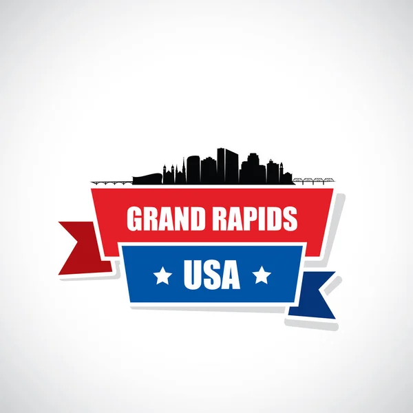 City Skyline Byggnader Illustration Med Band Och Grand Rapids Usa — Stock vektor
