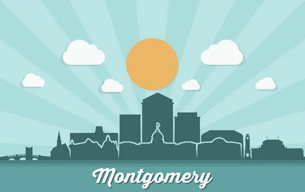 Montgomery Sol Iluminado Cidade Skyline Vetor Cartaz —  Vetores de Stock