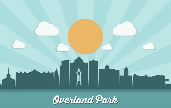 Por Tierra Parque Sol Iluminado Ciudad Skyline Vector Cartel — Vector de stock