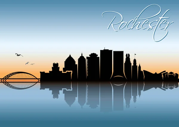 Rochester City Skyline Sonnenuntergang Lichtvektorposter — Stockvektor