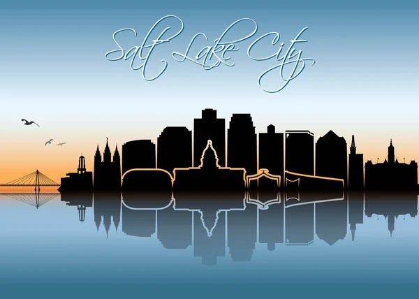 Saltlakecity Skyline Sunset Light Vector Poster — Stock Vector