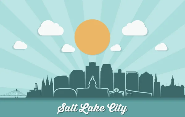 盐湖城市太阳照明城市天际线向量海报 — 图库矢量图片