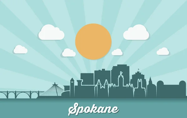Spokane Sun Lighted City Skyline Vector Poster — Stock Vector