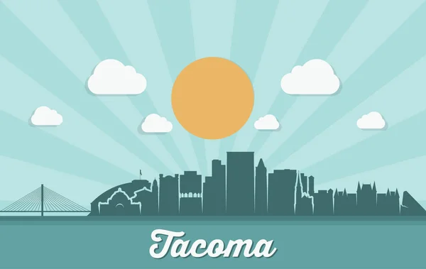 Tacoma Sol Iluminado Cidade Skyline Vetor Cartaz —  Vetores de Stock