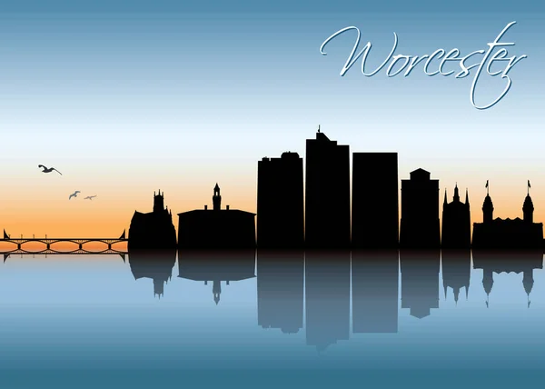 Skyline Van Stad Worcester Zonsondergang Lichte Vector Affiche — Stockvector