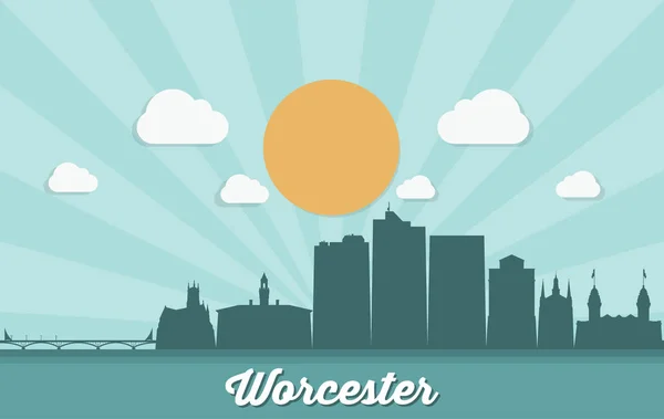 Worcester Sun Lighted City Skyline Vector Poster — Stock Vector