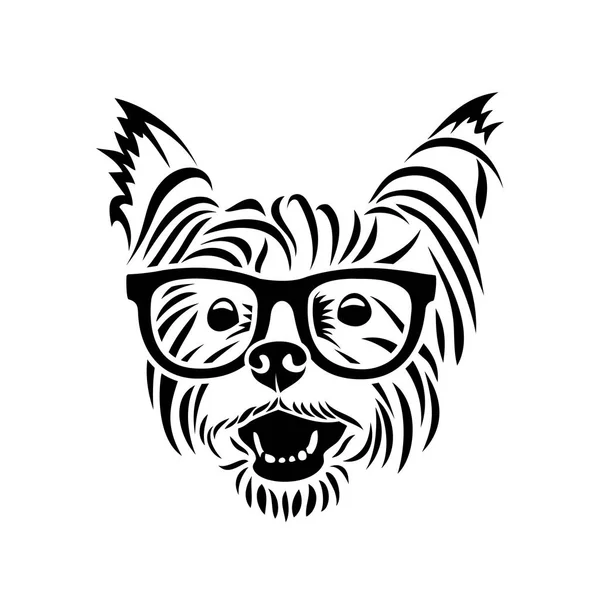 Illustrazione Vettoriale Minimalista Del Terrier Dello Yorkshire Con Gli Occhiali — Vettoriale Stock