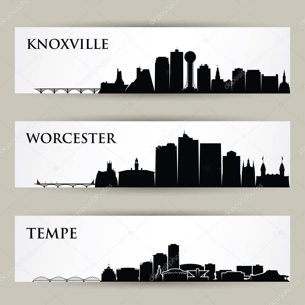 knoxville, worcester, tempe cities skyline buildings vector posters