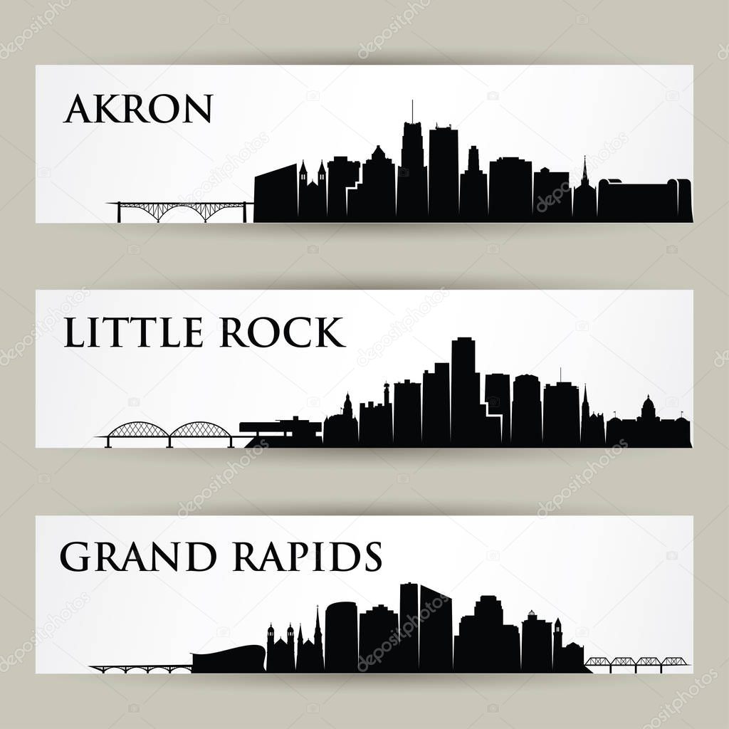 akron, little rock, grand rapids cities skyline buildings vector posters